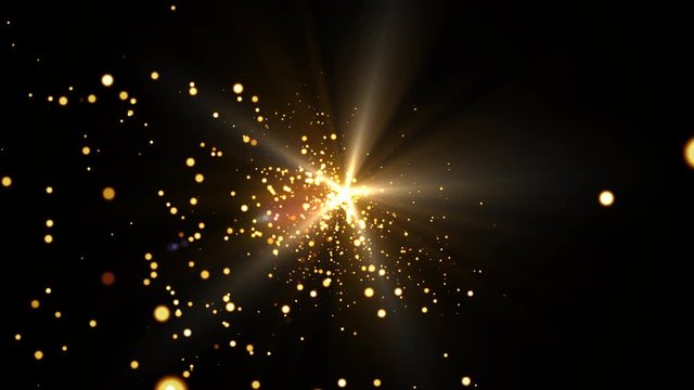 Moving gold particles Background. Blurry fairy light or candle light background