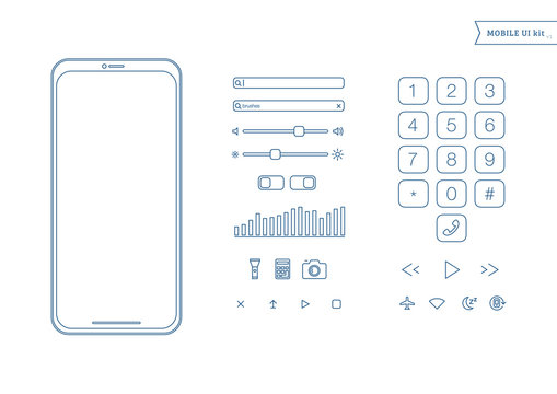 Mobile Screens User Interface Kit. Simple design UI. Template for mobile smartphone and mobile website. Sound/Video player, mobile phone button and icon. Vector illustration. 