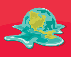 Global warming problem. Caring for the planet. Simple cartoon vector illustration.