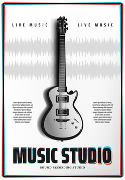 Rock music studio, poster background template. vector illustration