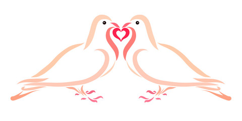 Doves in Love Together Hold a Heart
