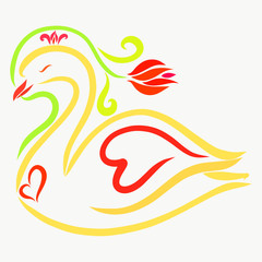 Elegant swan in the crown, with hearts and flower