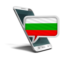 Touchscreen smartphone and Speech bubble with Bulgarian flag. Image with clipping path