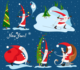 Collection of Christmas Santa Claus. Christmas set. Vector