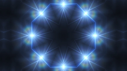 kaleidoscope blue light pattern spotlights on the dark background