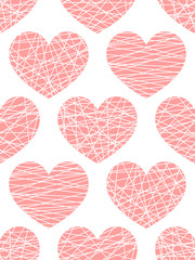 Fototapeta na wymiar Vector seamless pattern from stylized pink hearts. Background for Valentine day