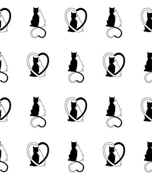 Silhouette of Two Cats with Tails Intertwined in Heart Shape