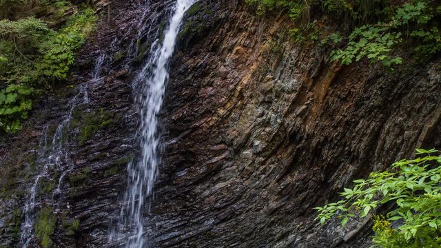 Amazing view of waterfall Huk in Carpathian Mountains. Ukraine. Nature video. 4K, 3840*2160, high bit rate, UHD
