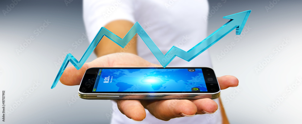 Poster Businessman using digital modern arrow 3D rendering