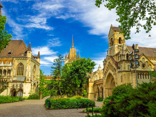 The Chapel of Jak in Vajdahunyad Castle (Vajdahunyad vara) in the City Park ( Városliget Park) of Budapest, Hungary. - obrazy, fototapety, plakaty