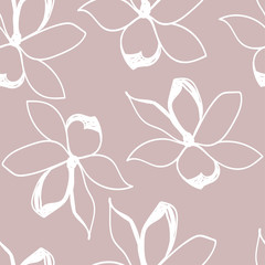 Floral seamless pattern. Pastel colors and Gold. Stylized sketch jasmine or magnolia flowers. Great for fabric, wallpaper, wrapping paper, surface design, wedding invitation. Vector