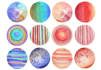 Abstract watercolor circle painted background. Texture paper. Isolated.