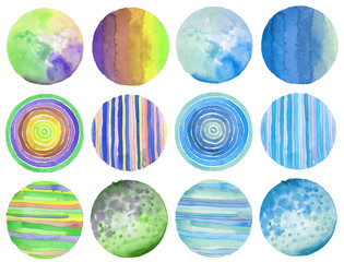 Abstract watercolor circle painted background. Texture paper. Isolated.