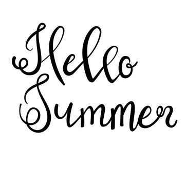 Hello summer lettering isolated on white hand written vector type. Calligraphy