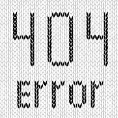 Vector illustration of hand made knitted web site 404 error, page not found, in black and white