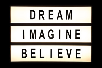 Dream imagine believe hanging light box