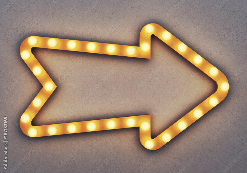 Canvas Prints golden neon arrow on a concrete background. 3d rendering