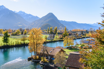Fototapeta na wymiar Beatiful river at Interlaken Switzerland in sunny day during autumn.