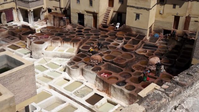 Traditional leather tannery in Fes, Morocco.
