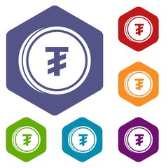 Tugrik coin icons set