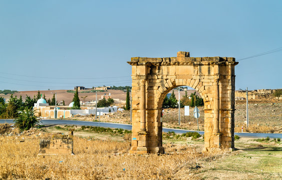 Ancient Roman Triumphal Arch in the Tunisian countryside near Dougga and Al Karib