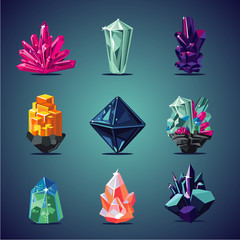Crystal isolated icons set. Magic stones collection.