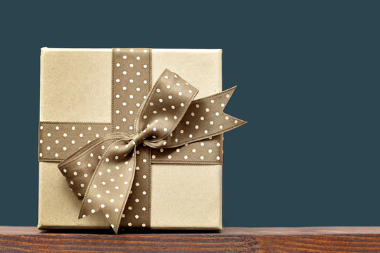 Fathers Day Gift Box On Dark Gray Background With Copy Space