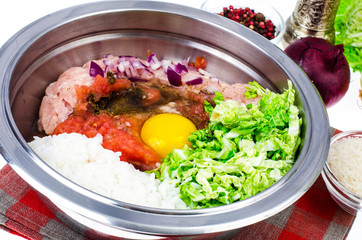 Ingredients for dish of chopped meat and cabbage