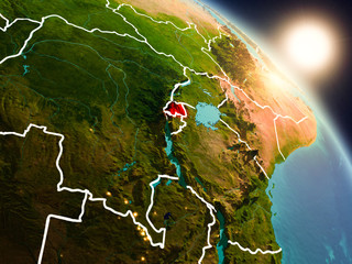 Rwanda from space during sunrise