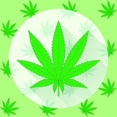 Flat cannabis icon on a patterned background