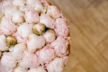 bouquet of a lot of peonies of pink color close up