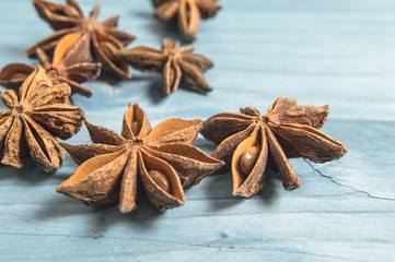 Close-up of Star Anise on Vintage Table.