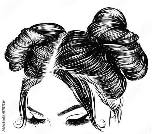 Download "Hand-drawn beauty woman with luxurious cute bun hairstyle. Idea for card typography vector ...