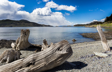 Fototapeta premium Tierra del Fuego's Lago Roca with snow capped mountains from Chile.CR2