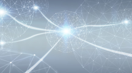 Connections system sphere and datas exchanges 3D rendering