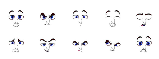 Fototapeta premium Cartoon Expressions Emoticons, Angry Expressions, Love Expressions, Happy Expressions,