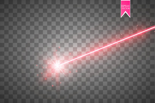 Abstract red laser beam. Isolated on transparent black background. Vector illustration,