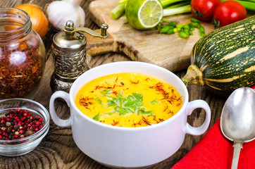 Pumpkin soup with fresh green onion