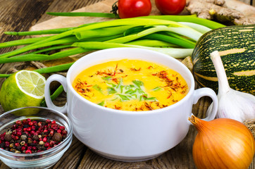 Pumpkin soup with fresh green onion