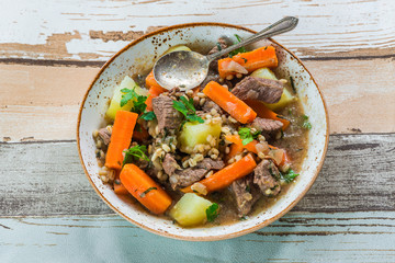 Traditional Irish stew - high angle view