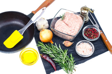 Minced meat, spices, rosemary, olive oil