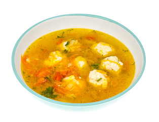 Soup with carrot, onion, paprika and meatballs