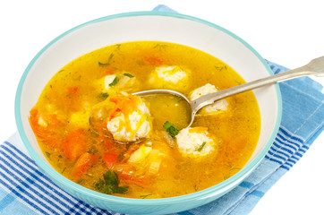 Soup with carrot, onion, paprika and meatballs