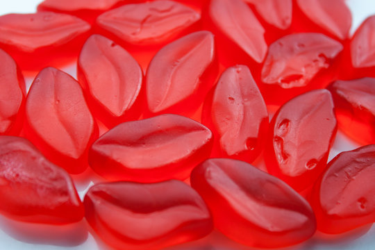 Red candy lips close-up
