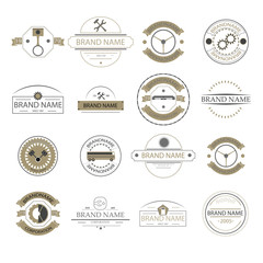 Retro vintage logo,business signs. Labels mechanism, badges and objects. Cars and truck. Vector. Eps 10.