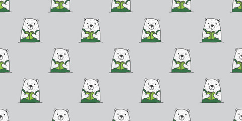 Bear Seamless Pattern vector Polar Bear Reading book isolated background wallpaper green
