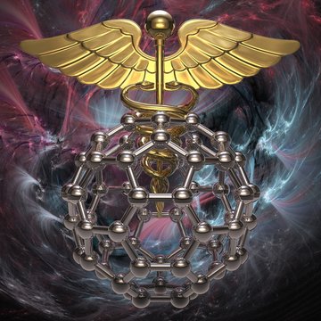 Medical symbol and buckyball, illustration