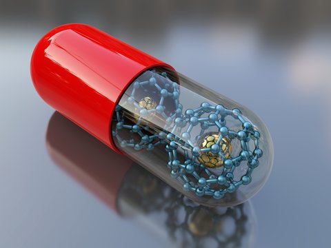 Close-up of capsule with nanoparticles