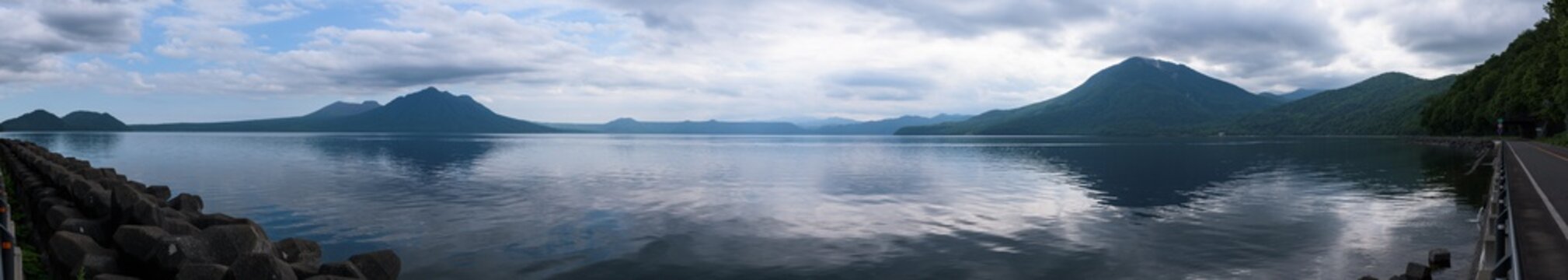 Panoramic views on beautiful clear mountain lakes of Shikotsu-Toya National Park, Hokkaido, Japan