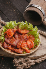 Grilled sausages and vegetables